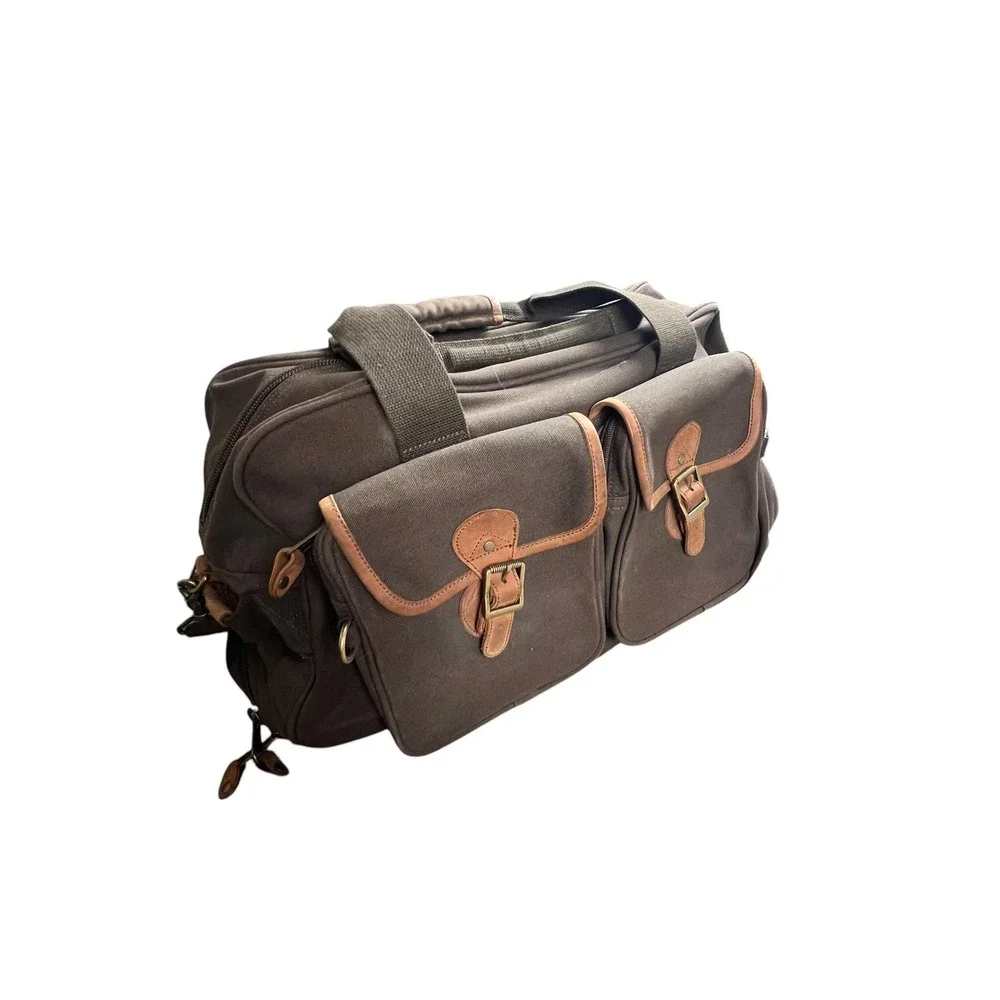 Cabelas Canvas Leather Trim Duffel Bag Brown Travel Luggage Weekend Bag